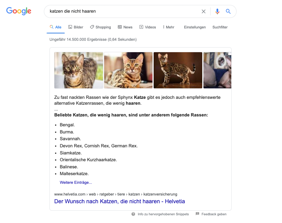 Featured-Snippet Beispiel Helvetia - SEO-Guide