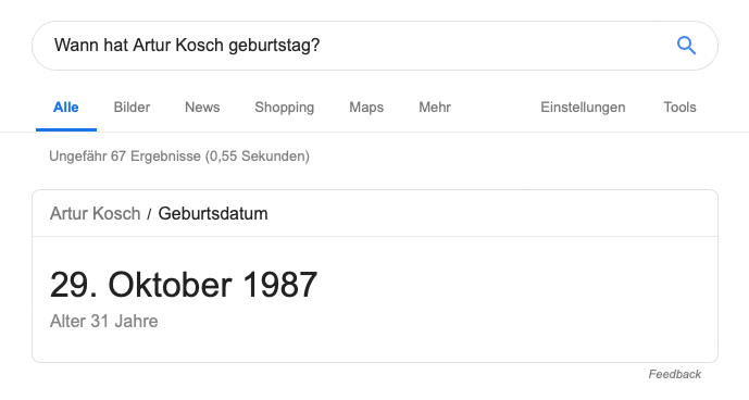 Google-Suchanfrage: Wann hat Artur Kosch Geburtstag?