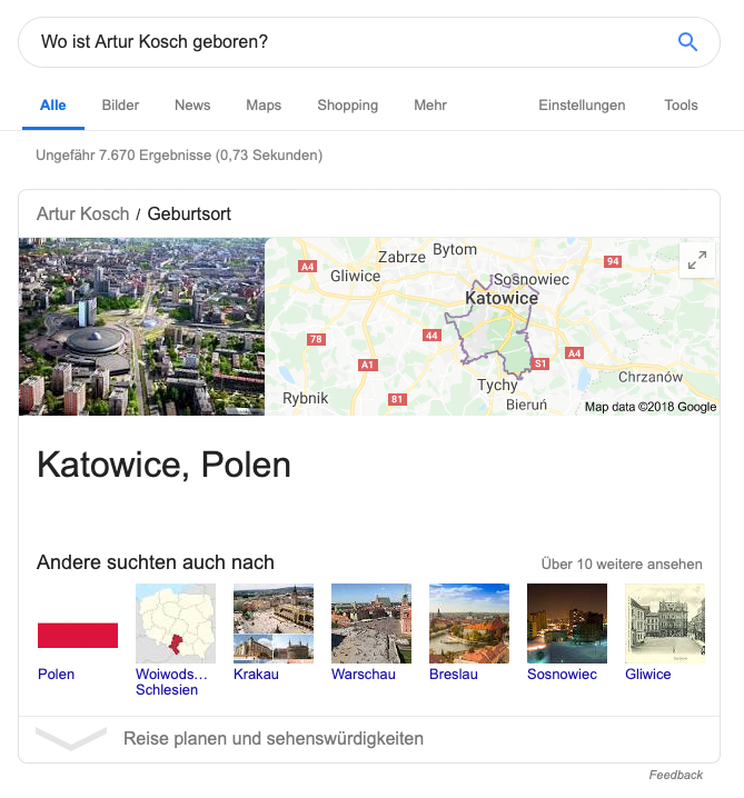 Google-Suchanfrage: Wo ist Artur Kosch geboren?