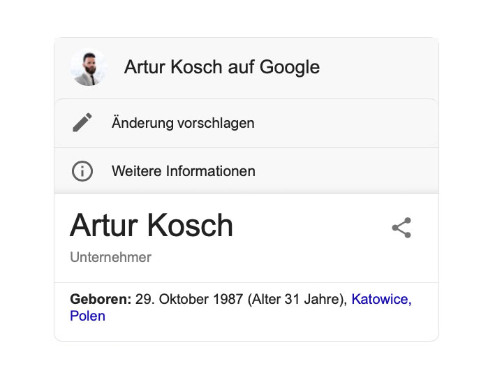 Die Identität Artur Kosch wurde bestätigt um den Knowledge-Graph zu verwalten