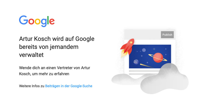 Entität Artur Kosch bei Google wird verwaltet